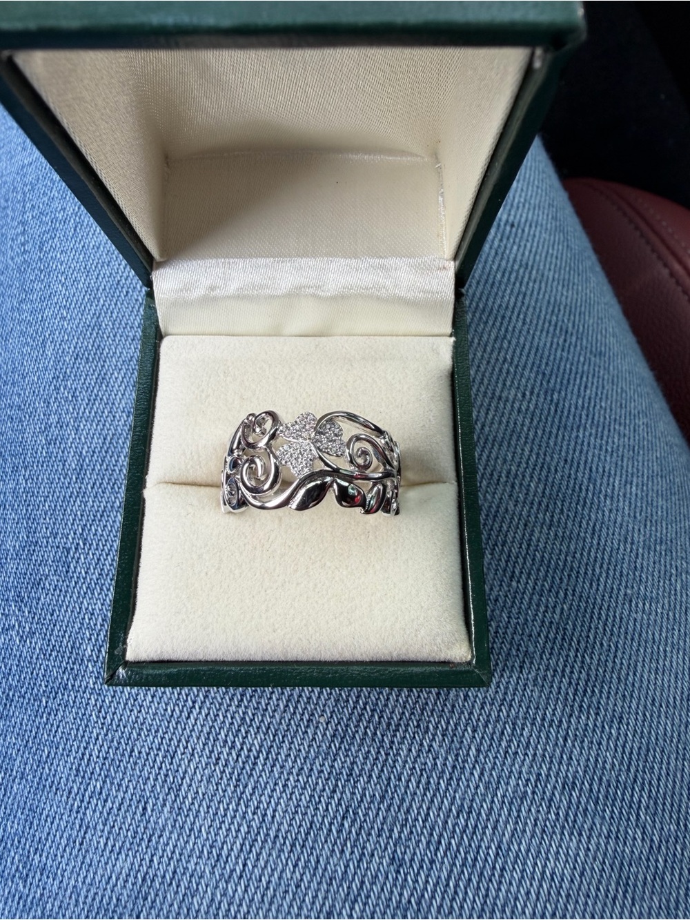 Silver Floral Vine Ring with Pavé Accents